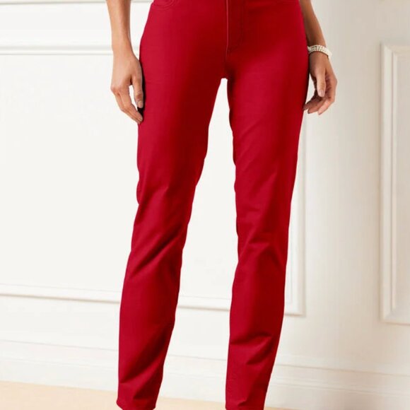 Talbots‎ Red Velveteen Straight Leg Pants - Flawless Five Pocket Straight - Sz 8 - Picture 1 of 12